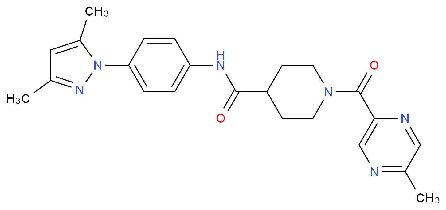 N-[4-(3,5-dimethyl-1H-pyrazol-1-yl)phenyl]-1-[(5-methyl-2-pyrazinyl)carbonyl]-4-piperidinecarboxamide_分子结构_CAS_)