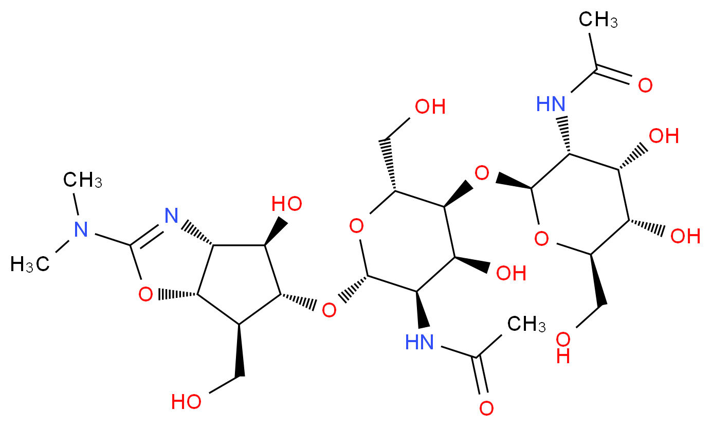 N-[(2R,3R,4S,5S,6R)-2-{[(3aR,4R,5R,6S,6aS)-2-(dimethylamino)-4-hydroxy-6-(hydroxymethyl)-3aH,4H,5H,6H,6aH-cyclopenta[d][1,3]oxazol-5-yl]oxy}-5-{[(2S,3R,4S,5S,6R)-3-acetamido-4,5-dihydroxy-6-(hydroxymethyl)oxan-2-yl]oxy}-4-hydroxy-6-(hydroxymethyl)oxan-3-yl]acetamide_分子结构_CAS_103782-08-7