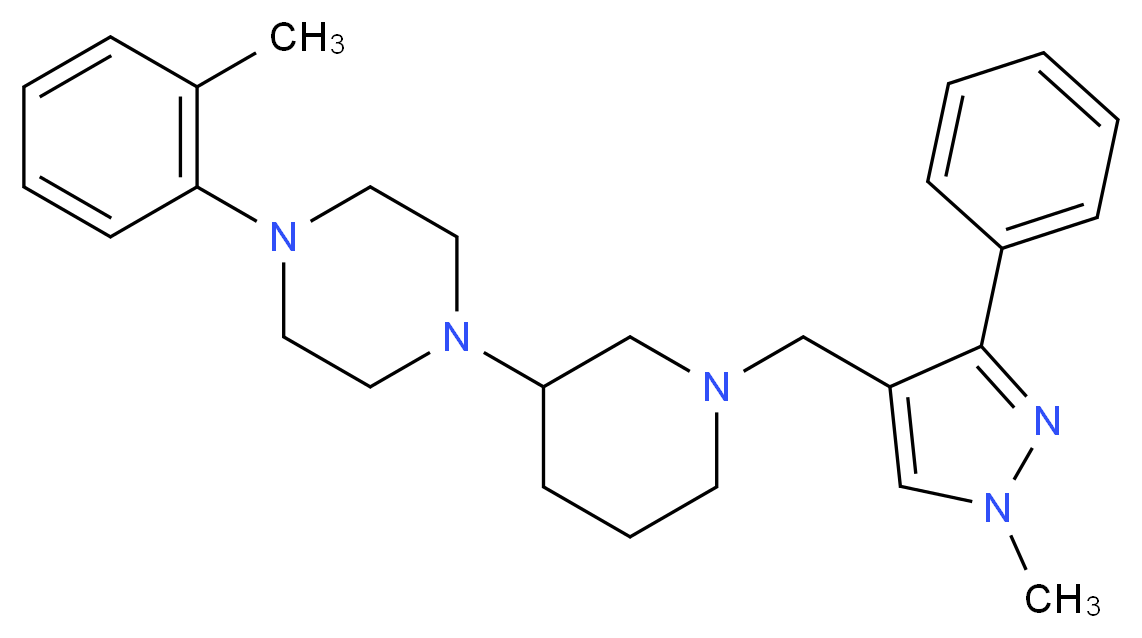 1-(2-methylphenyl)-4-{1-[(1-methyl-3-phenyl-1H-pyrazol-4-yl)methyl]-3-piperidinyl}piperazine_分子结构_CAS_)