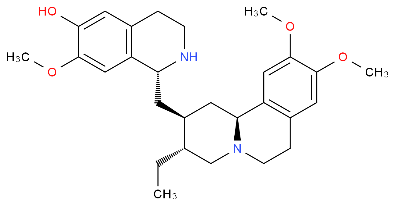 (1R)-1-{[(2S,3R,11bS)-3-ethyl-9,10-dimethoxy-1H,2H,3H,4H,6H,7H,11bH-pyrido[2,1-a]isoquinolin-2-yl]methyl}-7-methoxy-1,2,3,4-tetrahydroisoquinolin-6-ol_分子结构_CAS_59721-29-8