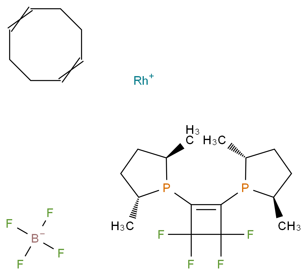 1,2-双[(2R,5R)-2,5-二甲基磷]-3,3,4,4-四氟-1-环丁烯(1,5-环辛二烯)四氟硼酸铑(I)_分子结构_CAS_910048-20-3)