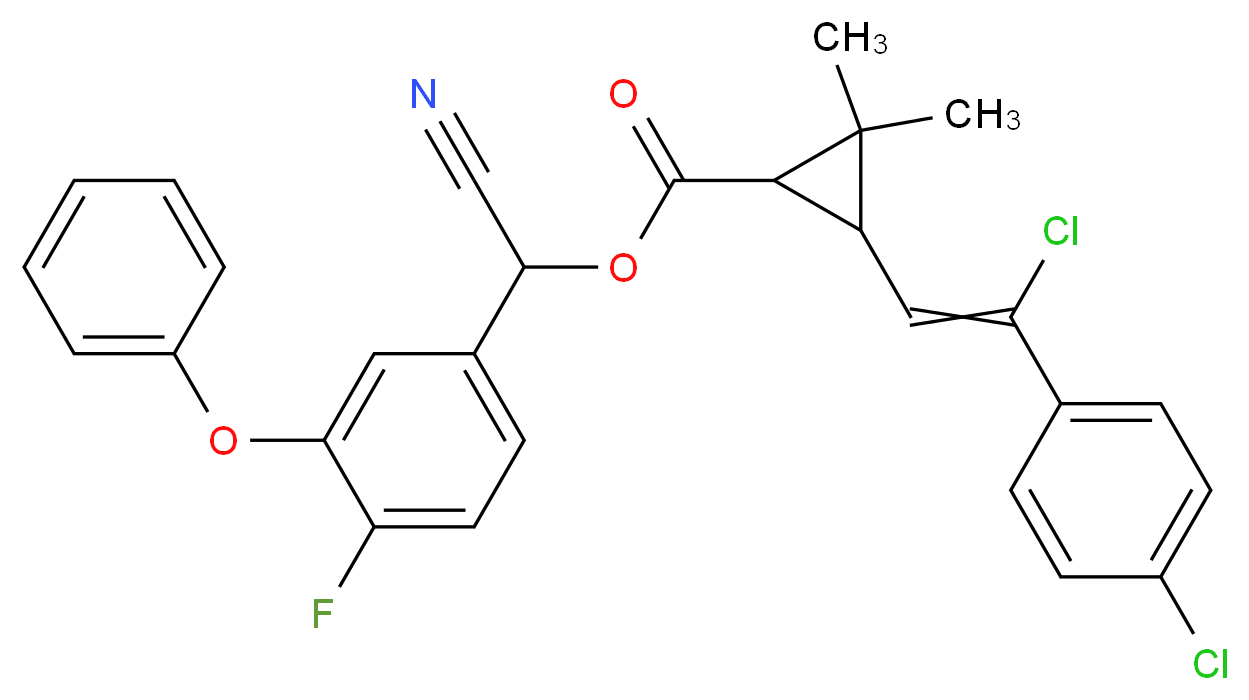 cyano(4-fluoro-3-phenoxyphenyl)methyl 3-[(Z)-2-chloro-2-(4-chlorophenyl)ethenyl]-2,2-dimethylcyclopropane-1-carboxylate_分子结构_CAS_69770-45-2