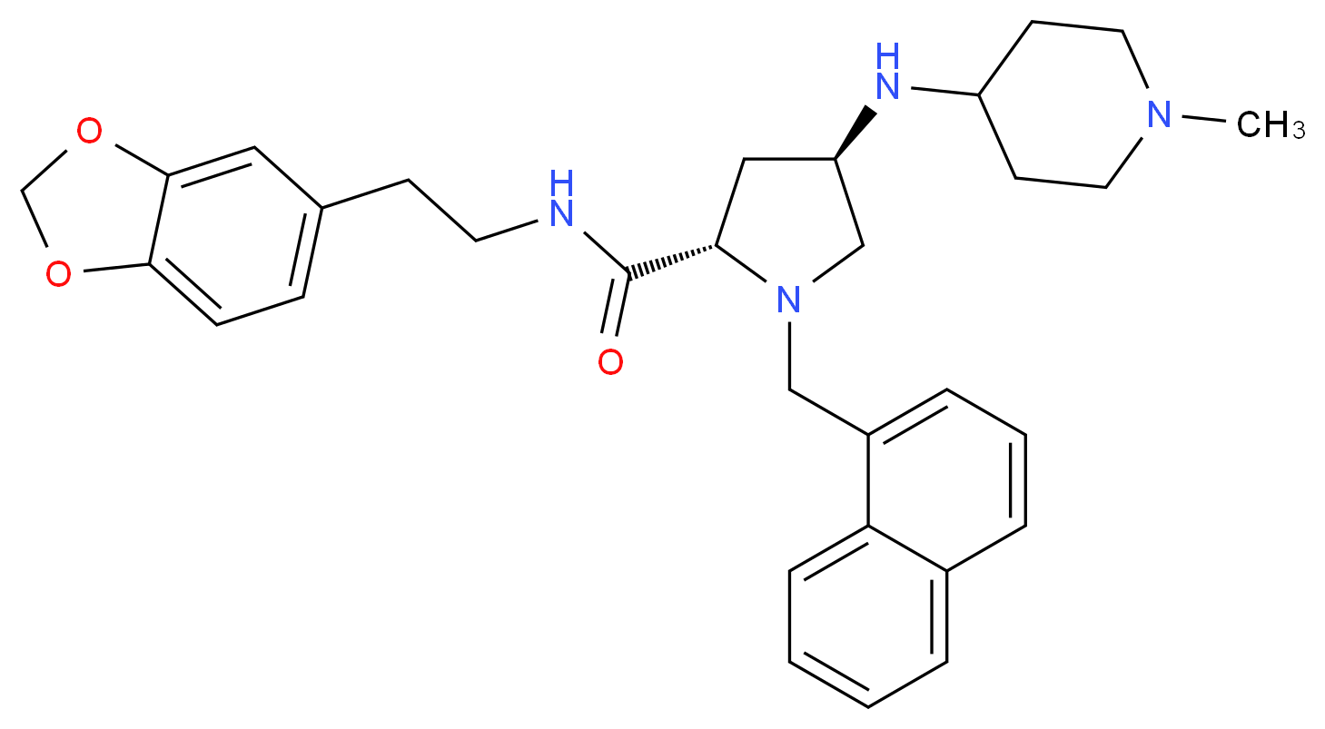 (4R)-N-[2-(1,3-benzodioxol-5-yl)ethyl]-4-[(1-methyl-4-piperidinyl)amino]-1-(1-naphthylmethyl)-L-prolinamide_分子结构_CAS_)
