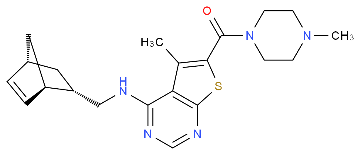 N-[(1R*,2S*,4R*)-bicyclo[2.2.1]hept-5-en-2-ylmethyl]-5-methyl-6-[(4-methyl-1-piperazinyl)carbonyl]thieno[2,3-d]pyrimidin-4-amine_分子结构_CAS_)