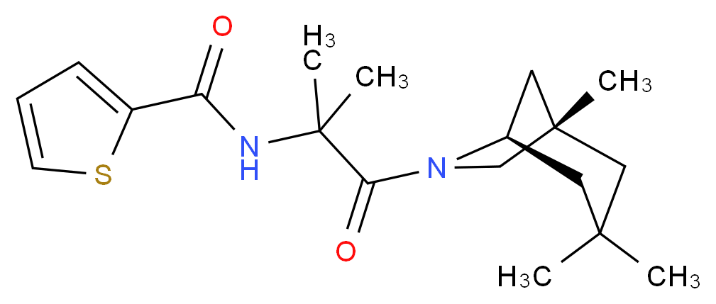 N-{1,1-dimethyl-2-oxo-2-[(1S*,5R*)-1,3,3-trimethyl-6-azabicyclo[3.2.1]oct-6-yl]ethyl}thiophene-2-carboxamide_分子结构_CAS_)