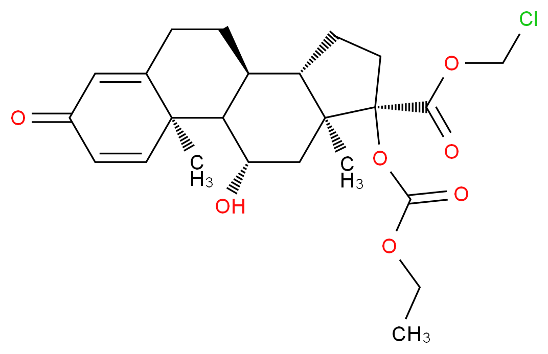 chloromethyl (1S,2R,10S,11S,14R,15S,17S)-14-[(ethoxycarbonyl)oxy]-17-hydroxy-2,15-dimethyl-5-oxotetracyclo[8.7.0.0<sup>2</sup>,<sup>7</sup>.0<sup>1</sup><sup>1</sup>,<sup>1</sup><sup>5</sup>]heptadeca-3,6-diene-14-carboxylate_分子结构_CAS_82034-46-6