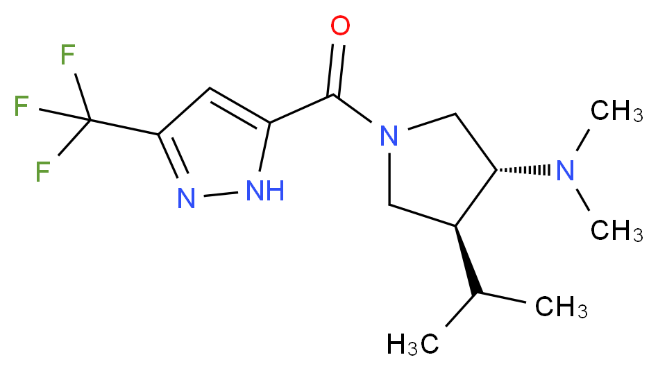 (3R*,4S*)-4-isopropyl-N,N-dimethyl-1-{[3-(trifluoromethyl)-1H-pyrazol-5-yl]carbonyl}-3-pyrrolidinamine_分子结构_CAS_)