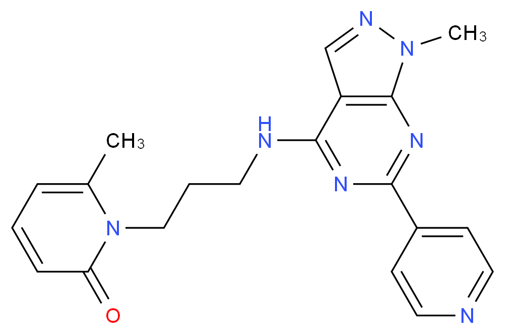 6-methyl-1-(3-{[1-methyl-6-(4-pyridinyl)-1H-pyrazolo[3,4-d]pyrimidin-4-yl]amino}propyl)-2(1H)-pyridinone_分子结构_CAS_)