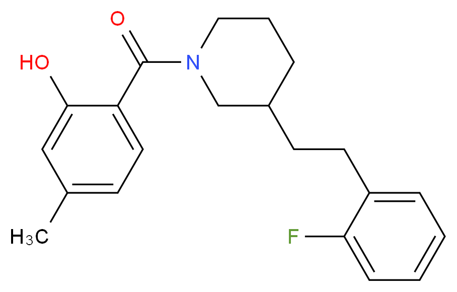 2-({3-[2-(2-fluorophenyl)ethyl]-1-piperidinyl}carbonyl)-5-methylphenol_分子结构_CAS_)
