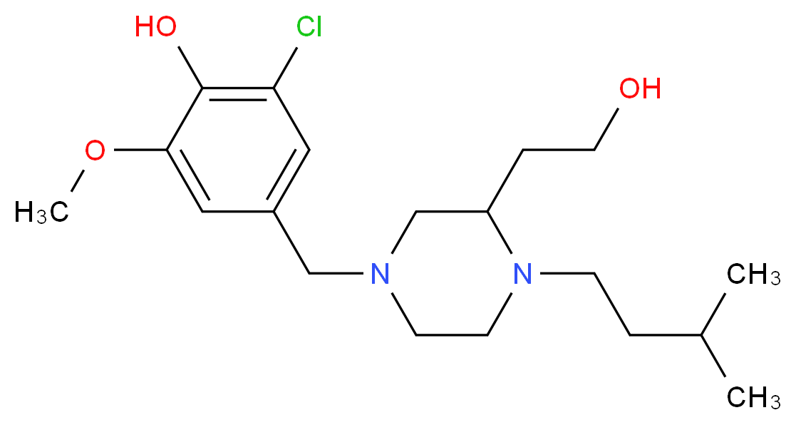 2-chloro-4-{[3-(2-hydroxyethyl)-4-(3-methylbutyl)-1-piperazinyl]methyl}-6-methoxyphenol_分子结构_CAS_)