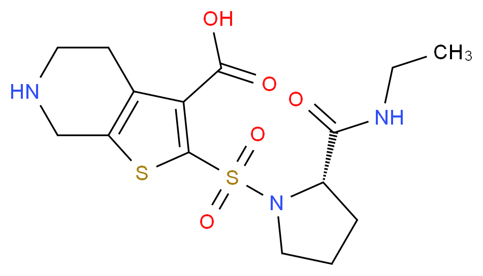 2-({(2S)-2-[(ethylamino)carbonyl]pyrrolidin-1-yl}sulfonyl)-4,5,6,7-tetrahydrothieno[2,3-c]pyridine-3-carboxylic acid (non-preferred name)_分子结构_CAS_)