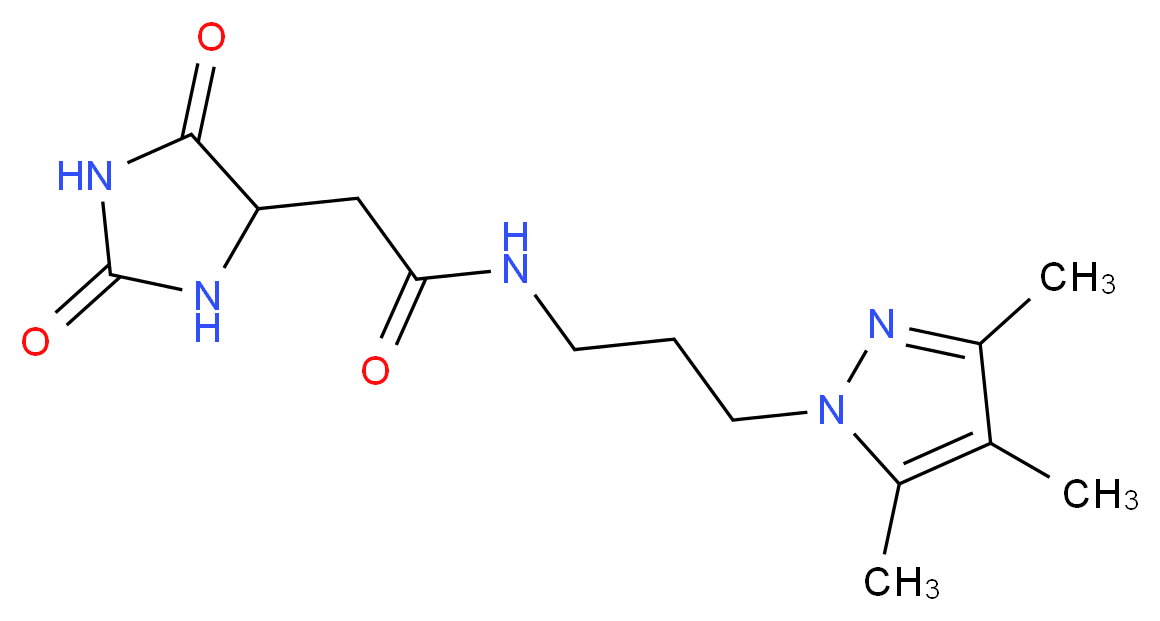 2-(2,5-dioxoimidazolidin-4-yl)-N-[3-(3,4,5-trimethyl-1H-pyrazol-1-yl)propyl]acetamide_分子结构_CAS_)