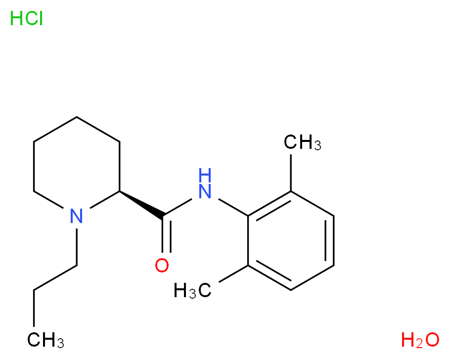 (2S)-N-(2,6-dimethylphenyl)-1-propylpiperidine-2-carboxamide hydrate hydrochloride_分子结构_CAS_132112-35-7