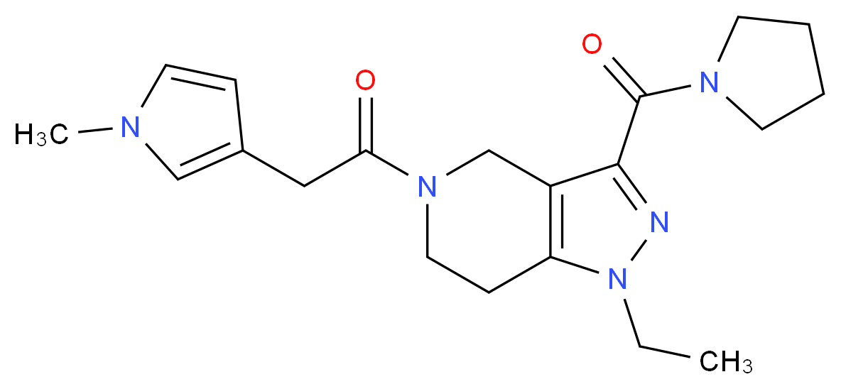 1-ethyl-5-[(1-methyl-1H-pyrrol-3-yl)acetyl]-3-(1-pyrrolidinylcarbonyl)-4,5,6,7-tetrahydro-1H-pyrazolo[4,3-c]pyridine_分子结构_CAS_)