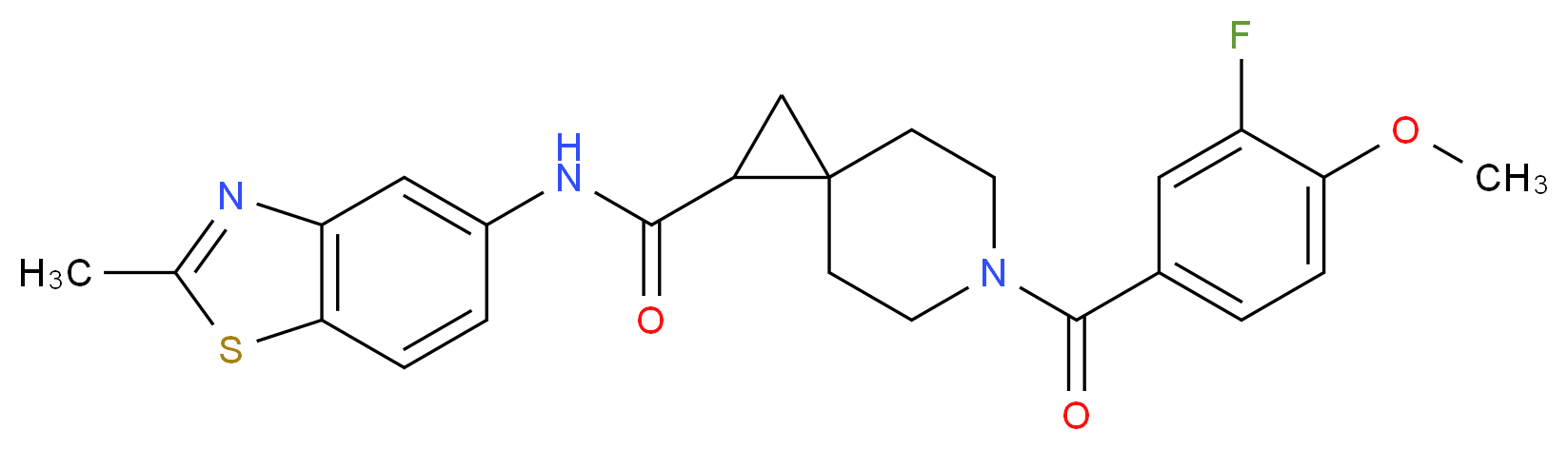 6-(3-fluoro-4-methoxybenzoyl)-N-(2-methyl-1,3-benzothiazol-5-yl)-6-azaspiro[2.5]octane-1-carboxamide_分子结构_CAS_)
