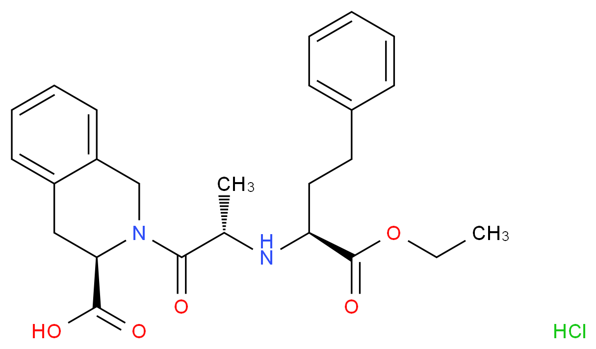 (3R)-2-[(2S)-2-{[(2S)-1-ethoxy-1-oxo-4-phenylbutan-2-yl]amino}propanoyl]-1,2,3,4-tetrahydroisoquinoline-3-carboxylic acid hydrochloride_分子结构_CAS_82586-55-8