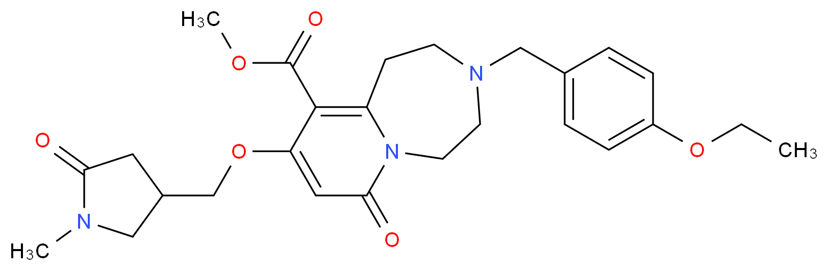 methyl 3-(4-ethoxybenzyl)-9-[(1-methyl-5-oxo-3-pyrrolidinyl)methoxy]-7-oxo-1,2,3,4,5,7-hexahydropyrido[1,2-d][1,4]diazepine-10-carboxylate_分子结构_CAS_)