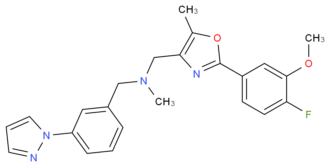 1-[2-(4-fluoro-3-methoxyphenyl)-5-methyl-1,3-oxazol-4-yl]-N-methyl-N-[3-(1H-pyrazol-1-yl)benzyl]methanamine_分子结构_CAS_)