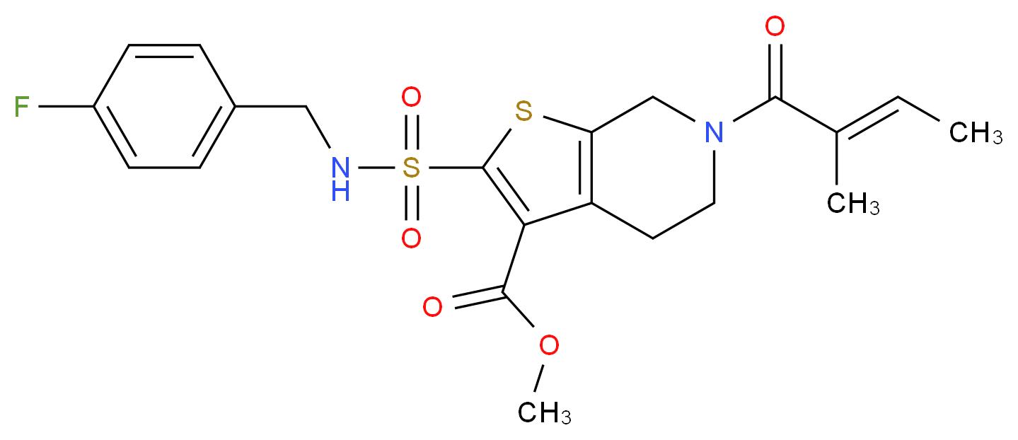 methyl 2-{[(4-fluorobenzyl)amino]sulfonyl}-6-[(2E)-2-methyl-2-butenoyl]-4,5,6,7-tetrahydrothieno[2,3-c]pyridine-3-carboxylate_分子结构_CAS_)
