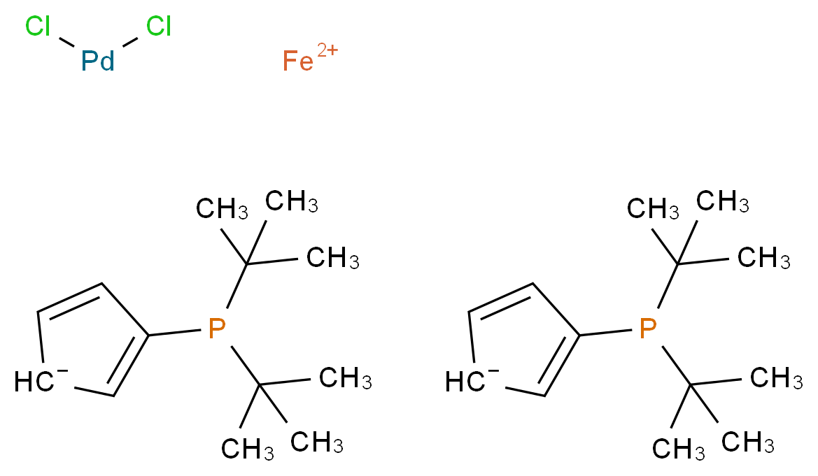 λ<sup>2</sup>-iron(2+) ion bis(3-(di-tert-butylphosphanyl)cyclopenta-2,4-dien-1-ide) dichloropalladium_分子结构_CAS_95408-45-0