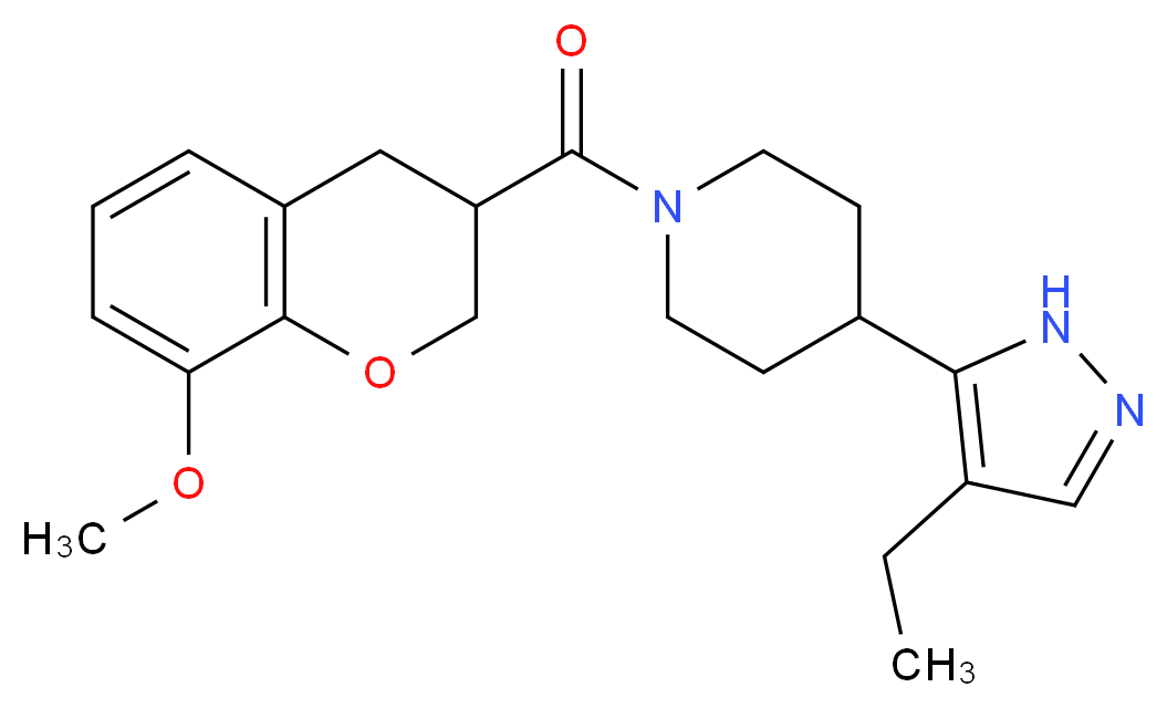 4-(4-ethyl-1H-pyrazol-5-yl)-1-[(8-methoxy-3,4-dihydro-2H-chromen-3-yl)carbonyl]piperidine_分子结构_CAS_)