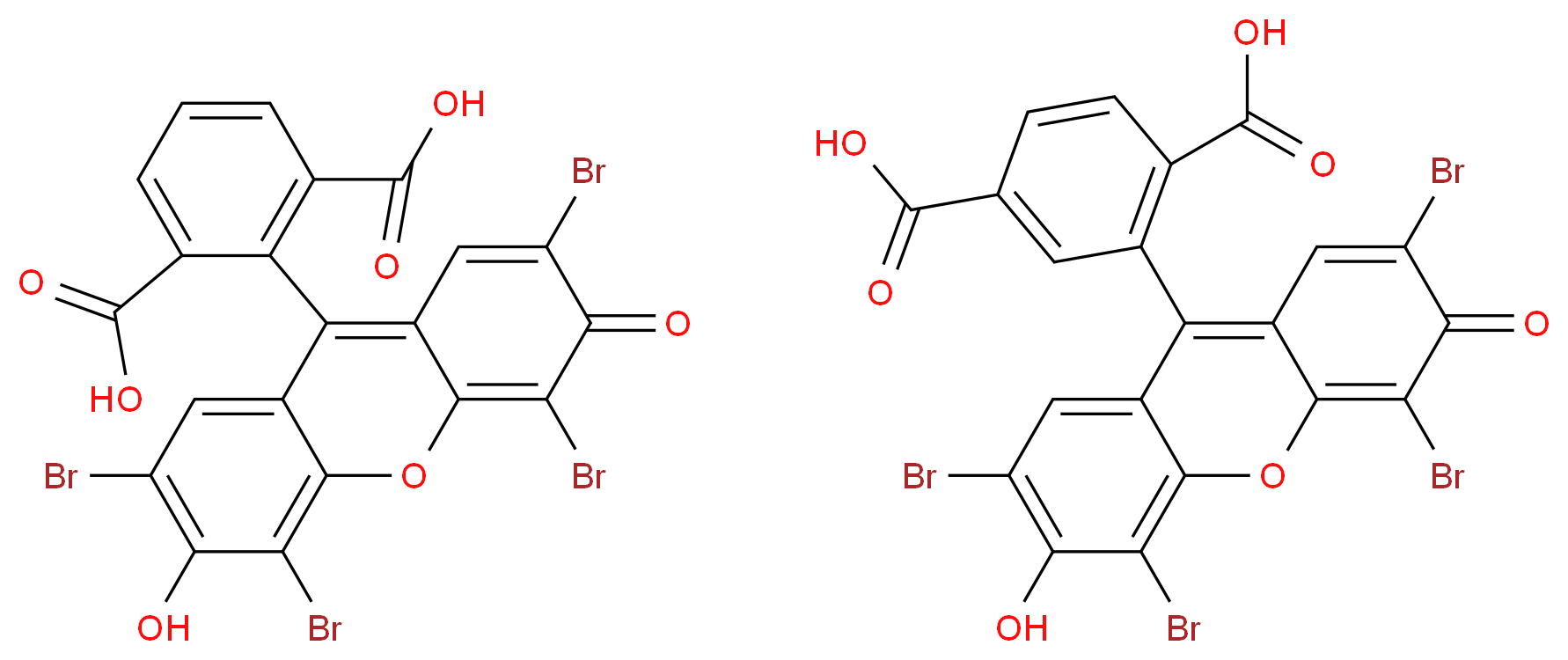 2-(2,4,5,7-tetrabromo-6-hydroxy-3-oxo-3H-xanthen-9-yl)benzene-1,3-dicarboxylic acid; 2-(2,4,5,7-tetrabromo-6-hydroxy-3-oxo-3H-xanthen-9-yl)benzene-1,4-dicarboxylic acid_分子结构_CAS_132201-84-4