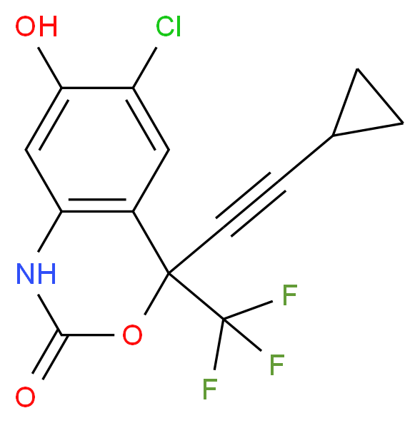 6-chloro-4-(2-cyclopropylethynyl)-7-hydroxy-4-(trifluoromethyl)-2,4-dihydro-1H-3,1-benzoxazin-2-one_分子结构_CAS_205754-50-3