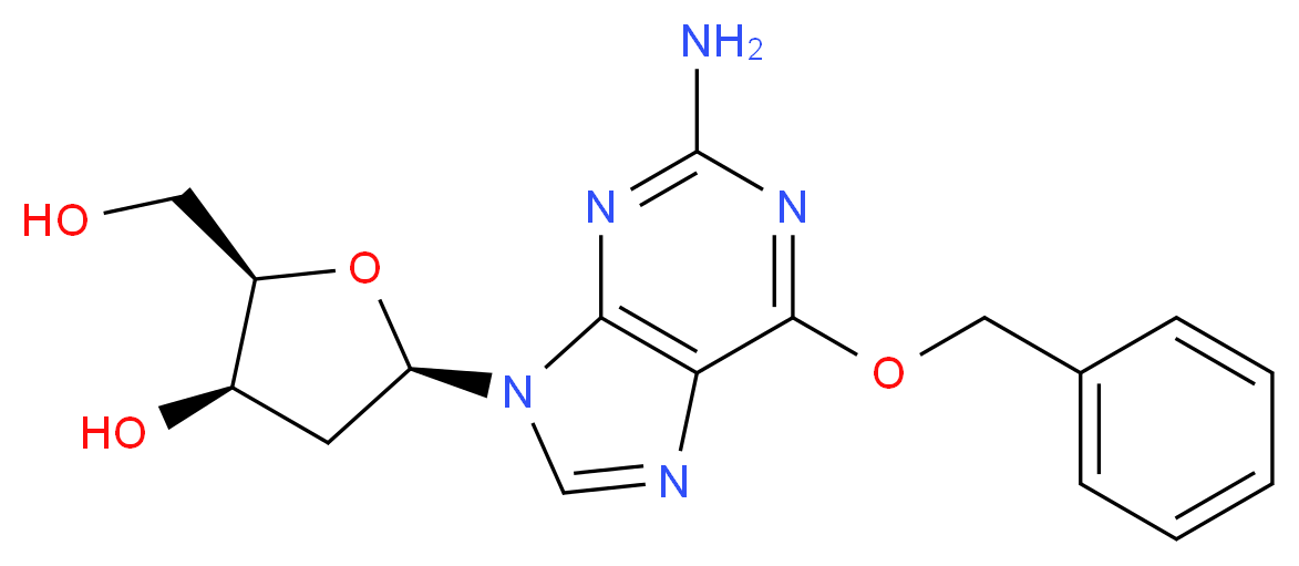 (2R,3R,5R)-5-[2-amino-6-(benzyloxy)-9H-purin-9-yl]-2-(hydroxymethyl)oxolan-3-ol_分子结构_CAS_129732-90-7