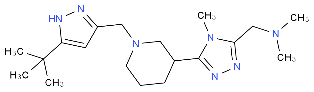 1-(5-{1-[(5-tert-butyl-1H-pyrazol-3-yl)methyl]piperidin-3-yl}-4-methyl-4H-1,2,4-triazol-3-yl)-N,N-dimethylmethanamine_分子结构_CAS_)
