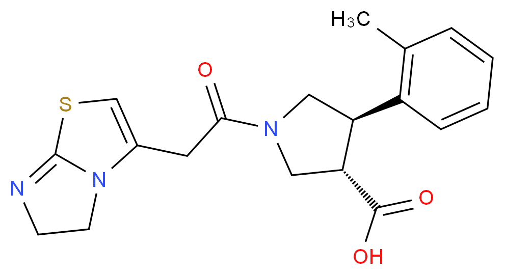 (3S*,4R*)-1-(5,6-dihydroimidazo[2,1-b][1,3]thiazol-3-ylacetyl)-4-(2-methylphenyl)pyrrolidine-3-carboxylic acid_分子结构_CAS_)