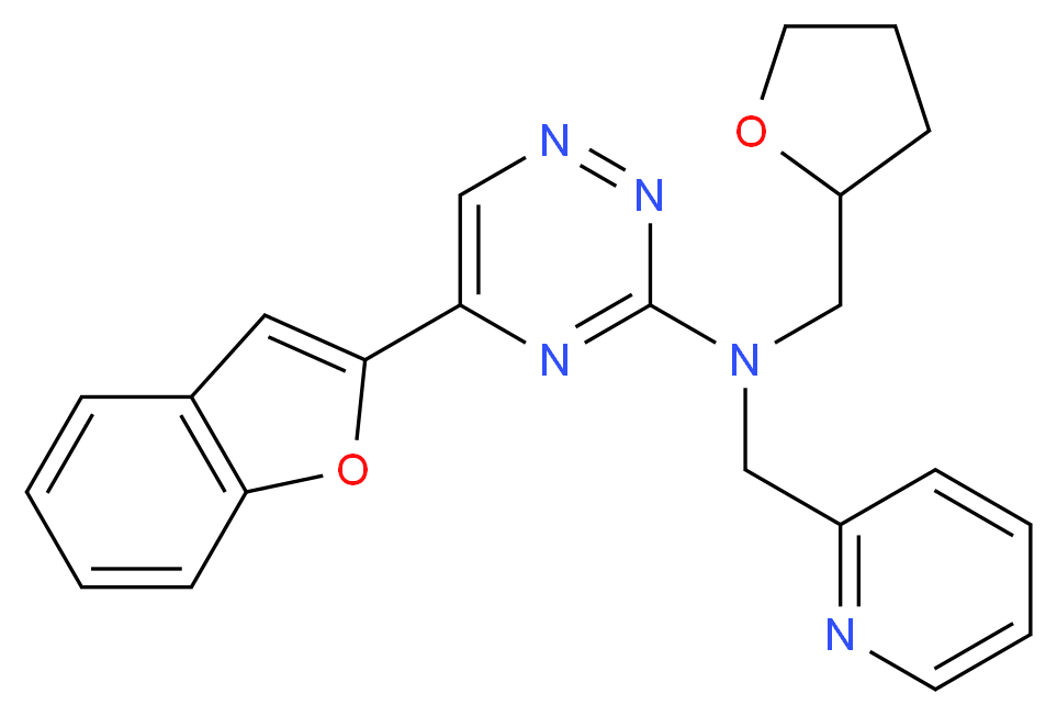 5-(1-benzofuran-2-yl)-N-(2-pyridinylmethyl)-N-(tetrahydro-2-furanylmethyl)-1,2,4-triazin-3-amine_分子结构_CAS_)