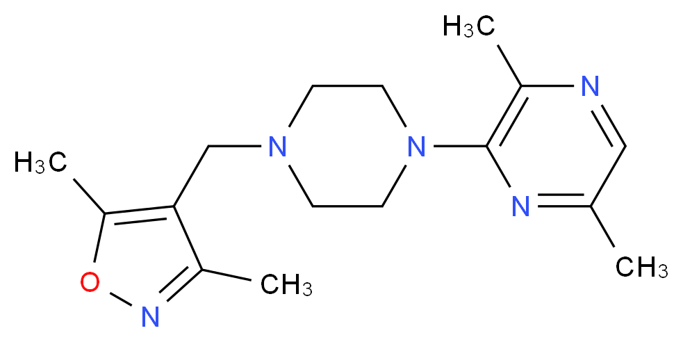 3-{4-[(3,5-dimethylisoxazol-4-yl)methyl]piperazin-1-yl}-2,5-dimethylpyrazine_分子结构_CAS_)