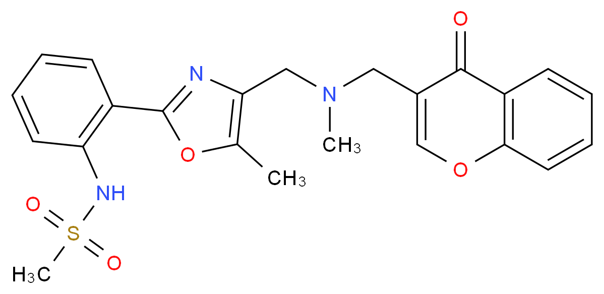N-{2-[5-methyl-4-({methyl[(4-oxo-4H-chromen-3-yl)methyl]amino}methyl)-1,3-oxazol-2-yl]phenyl}methanesulfonamide_分子结构_CAS_)