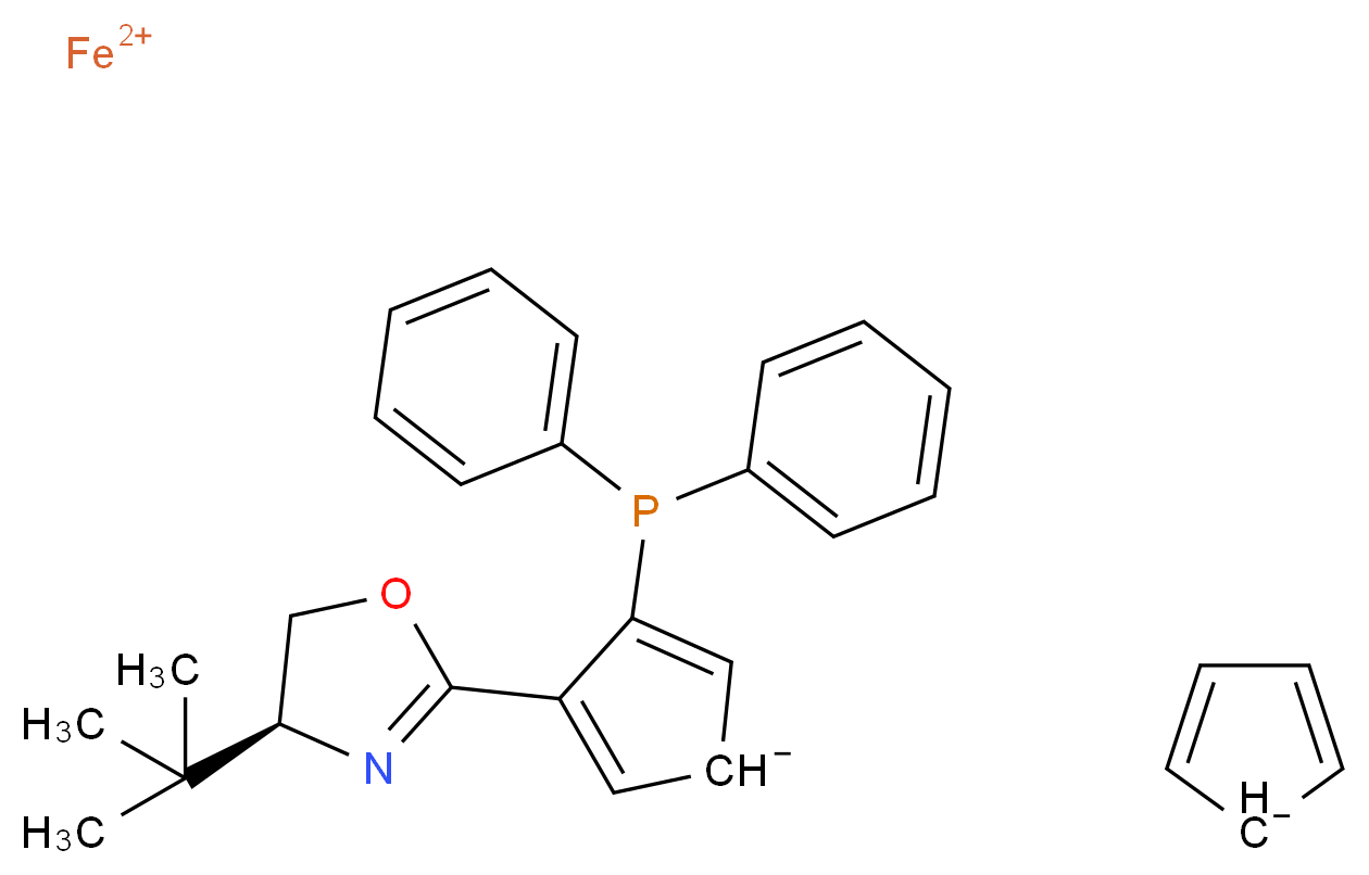 λ<sup>2</sup>-iron(2+) ion 3-[(4S)-4-tert-butyl-4,5-dihydro-1,3-oxazol-2-yl]-4-(diphenylphosphanyl)cyclopenta-2,4-dien-1-ide cyclopenta-2,4-dien-1-ide_分子结构_CAS_163169-15-1