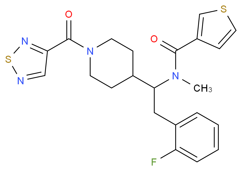 N-{2-(2-fluorophenyl)-1-[1-(1,2,5-thiadiazol-3-ylcarbonyl)-4-piperidinyl]ethyl}-N-methyl-3-thiophenecarboxamide_分子结构_CAS_)