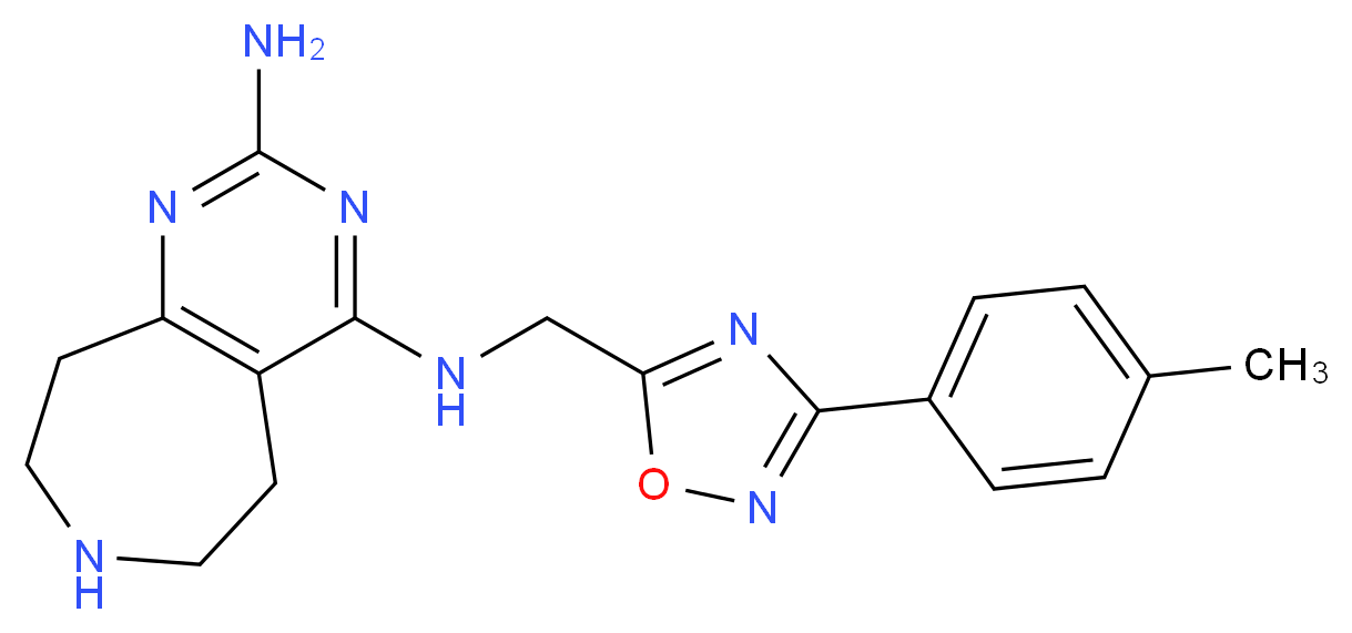 N~4~-{[3-(4-methylphenyl)-1,2,4-oxadiazol-5-yl]methyl}-6,7,8,9-tetrahydro-5H-pyrimido[4,5-d]azepine-2,4-diamine_分子结构_CAS_)