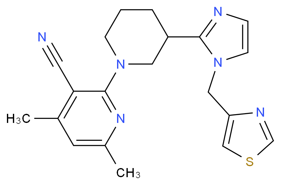 4,6-dimethyl-2-{3-[1-(1,3-thiazol-4-ylmethyl)-1H-imidazol-2-yl]piperidin-1-yl}nicotinonitrile_分子结构_CAS_)