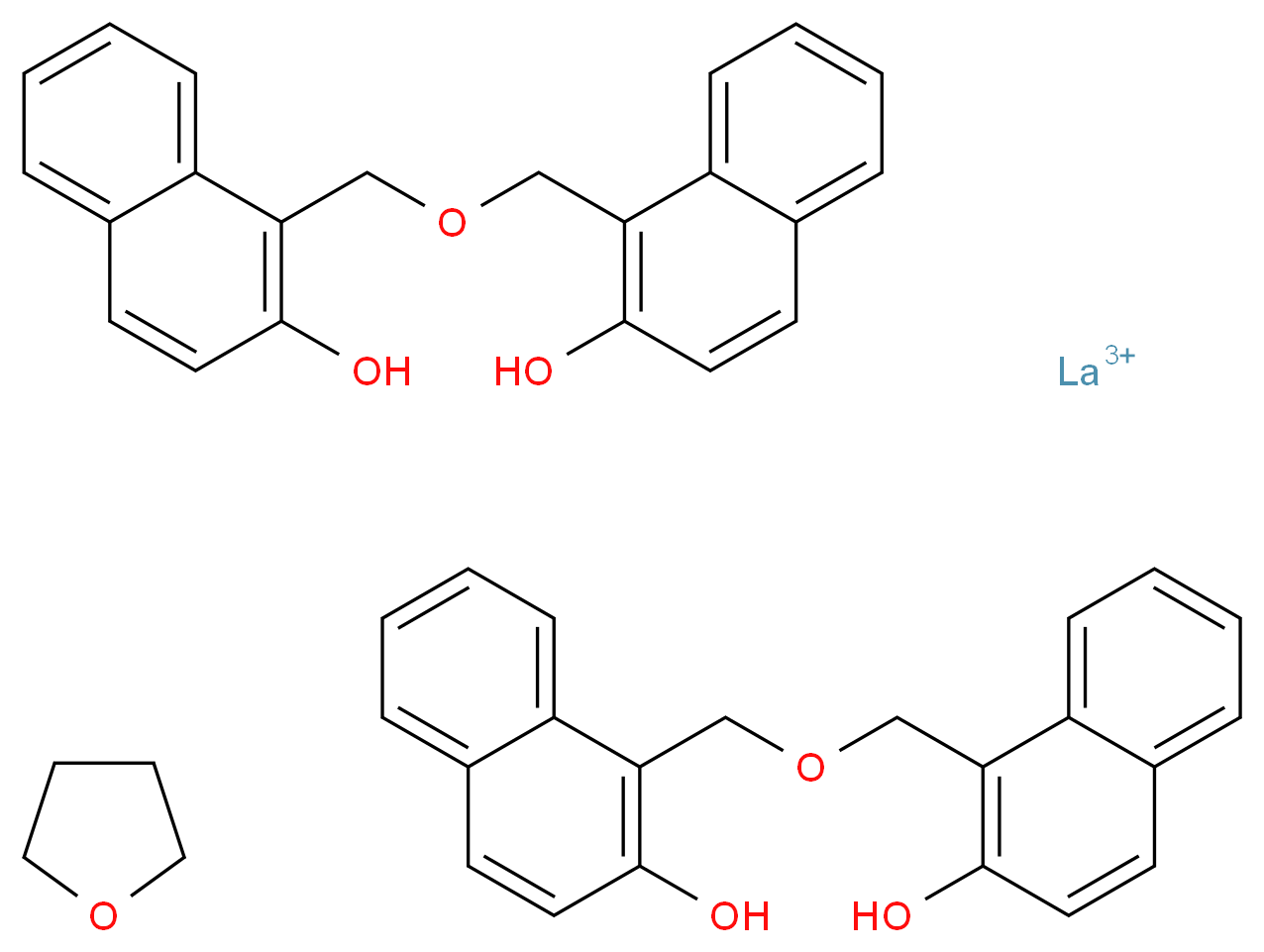 lanthanum(3+) ion bis(1-{[(2-hydroxynaphthalen-1-yl)methoxy]methyl}naphthalen-2-ol) oxolane_分子结构_CAS_321837-08-5