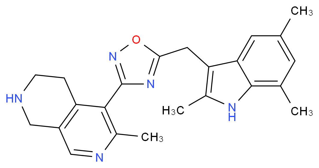 6-methyl-5-{5-[(2,5,7-trimethyl-1H-indol-3-yl)methyl]-1,2,4-oxadiazol-3-yl}-1,2,3,4-tetrahydro-2,7-naphthyridine_分子结构_CAS_)
