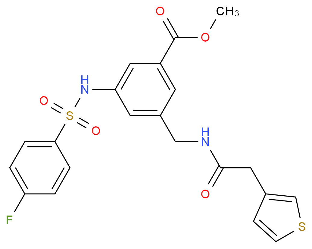 methyl 3-{[(4-fluorophenyl)sulfonyl]amino}-5-{[(3-thienylacetyl)amino]methyl}benzoate_分子结构_CAS_)