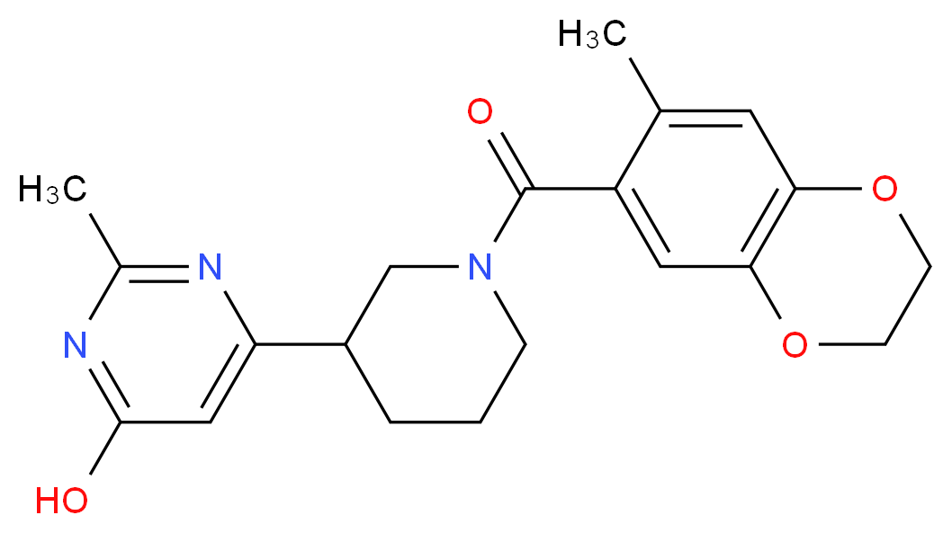 2-methyl-6-{1-[(7-methyl-2,3-dihydro-1,4-benzodioxin-6-yl)carbonyl]-3-piperidinyl}-4-pyrimidinol_分子结构_CAS_)