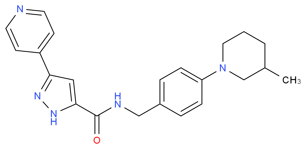 N-[4-(3-methylpiperidin-1-yl)benzyl]-3-pyridin-4-yl-1H-pyrazole-5-carboxamide_分子结构_CAS_)
