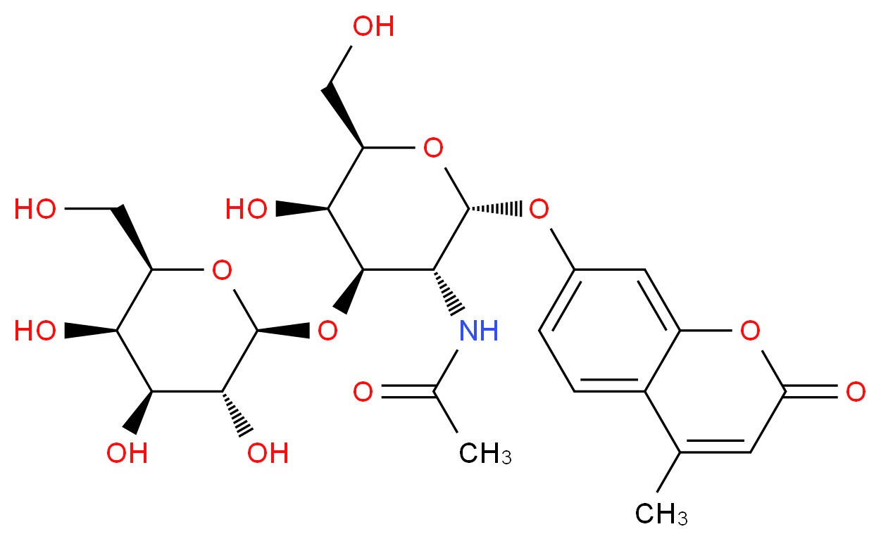 N-[(2R,3R,4R,5R,6R)-5-hydroxy-6-(hydroxymethyl)-2-[(4-methyl-2-oxo-2H-chromen-7-yl)oxy]-4-{[(2R,3R,4S,5R,6R)-3,4,5-trihydroxy-6-(hydroxymethyl)oxan-2-yl]oxy}oxan-3-yl]acetamide_分子结构_CAS_210357-36-1