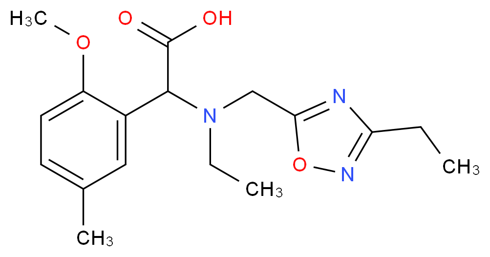 {ethyl[(3-ethyl-1,2,4-oxadiazol-5-yl)methyl]amino}(2-methoxy-5-methylphenyl)acetic acid_分子结构_CAS_)