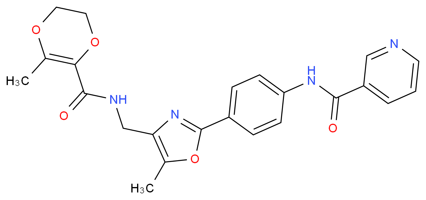 N-{4-[5-methyl-4-({[(3-methyl-5,6-dihydro-1,4-dioxin-2-yl)carbonyl]amino}methyl)-1,3-oxazol-2-yl]phenyl}nicotinamide_分子结构_CAS_)