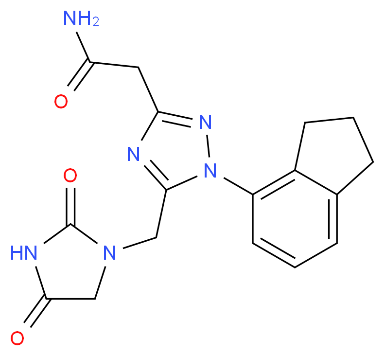 2-{1-(2,3-dihydro-1H-inden-4-yl)-5-[(2,4-dioxoimidazolidin-1-yl)methyl]-1H-1,2,4-triazol-3-yl}acetamide_分子结构_CAS_)