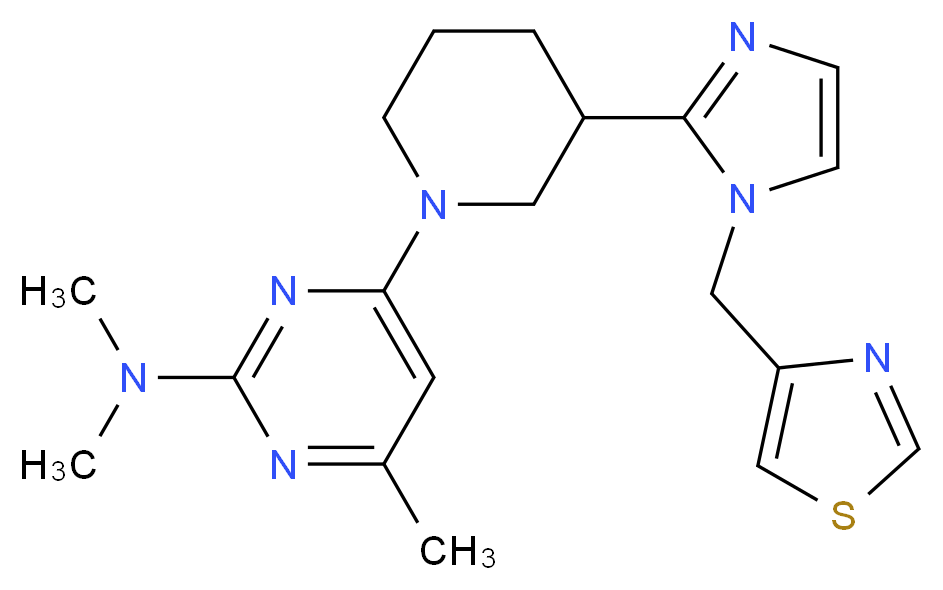 N,N,4-trimethyl-6-{3-[1-(1,3-thiazol-4-ylmethyl)-1H-imidazol-2-yl]piperidin-1-yl}pyrimidin-2-amine_分子结构_CAS_)