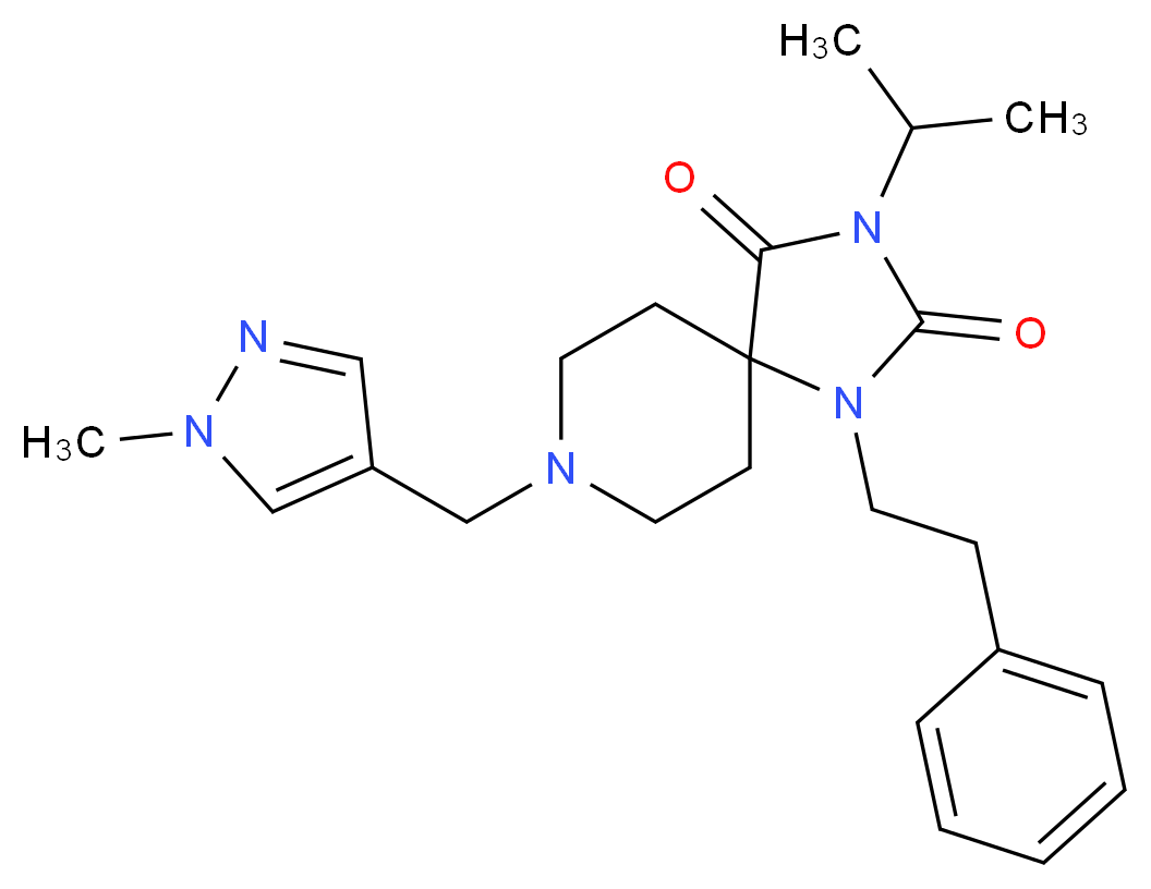 3-isopropyl-8-[(1-methyl-1H-pyrazol-4-yl)methyl]-1-(2-phenylethyl)-1,3,8-triazaspiro[4.5]decane-2,4-dione_分子结构_CAS_)