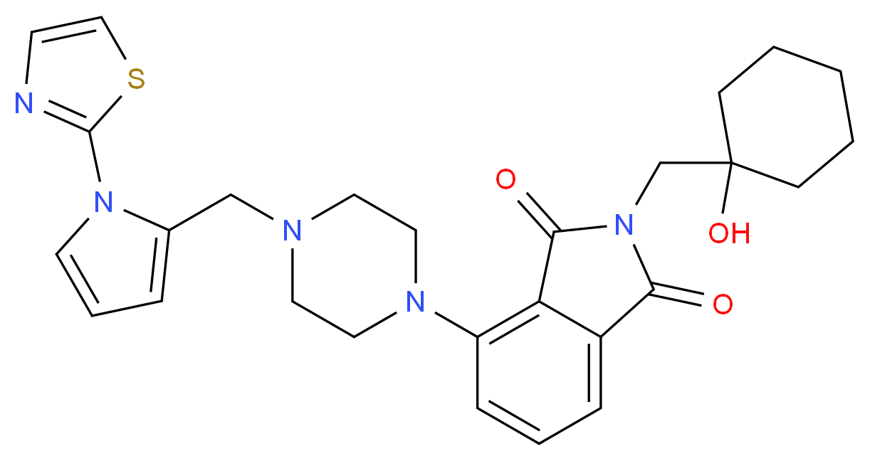 2-[(1-hydroxycyclohexyl)methyl]-4-(4-{[1-(1,3-thiazol-2-yl)-1H-pyrrol-2-yl]methyl}-1-piperazinyl)-1H-isoindole-1,3(2H)-dione_分子结构_CAS_)