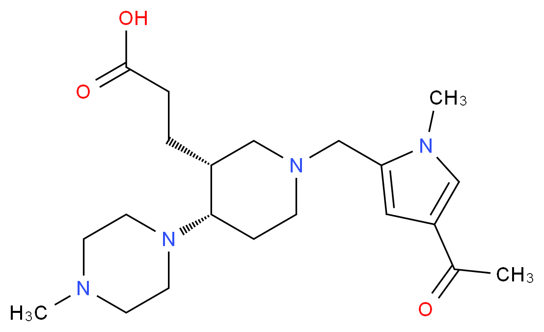 3-[(3R*,4S*)-1-[(4-acetyl-1-methyl-1H-pyrrol-2-yl)methyl]-4-(4-methylpiperazin-1-yl)piperidin-3-yl]propanoic acid_分子结构_CAS_)